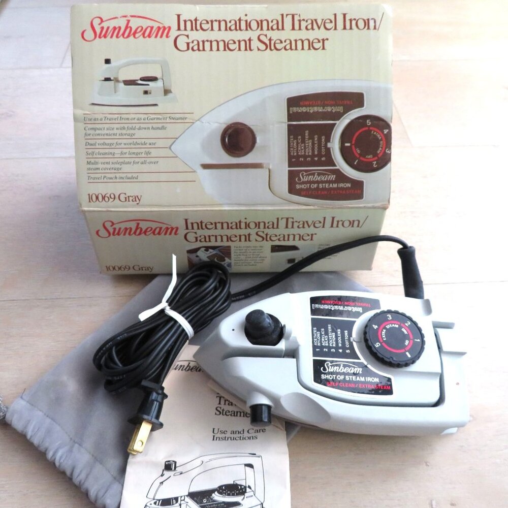 Sunbeam International Travel Iron/Garment Steamer 10069 Gray Compact Dual Voltag
